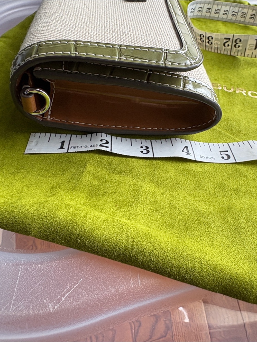 Tory Burch Thea Flat Wallet Crossbody Canvas Green Croc-embossed leather trim - Picture 14 of 16
